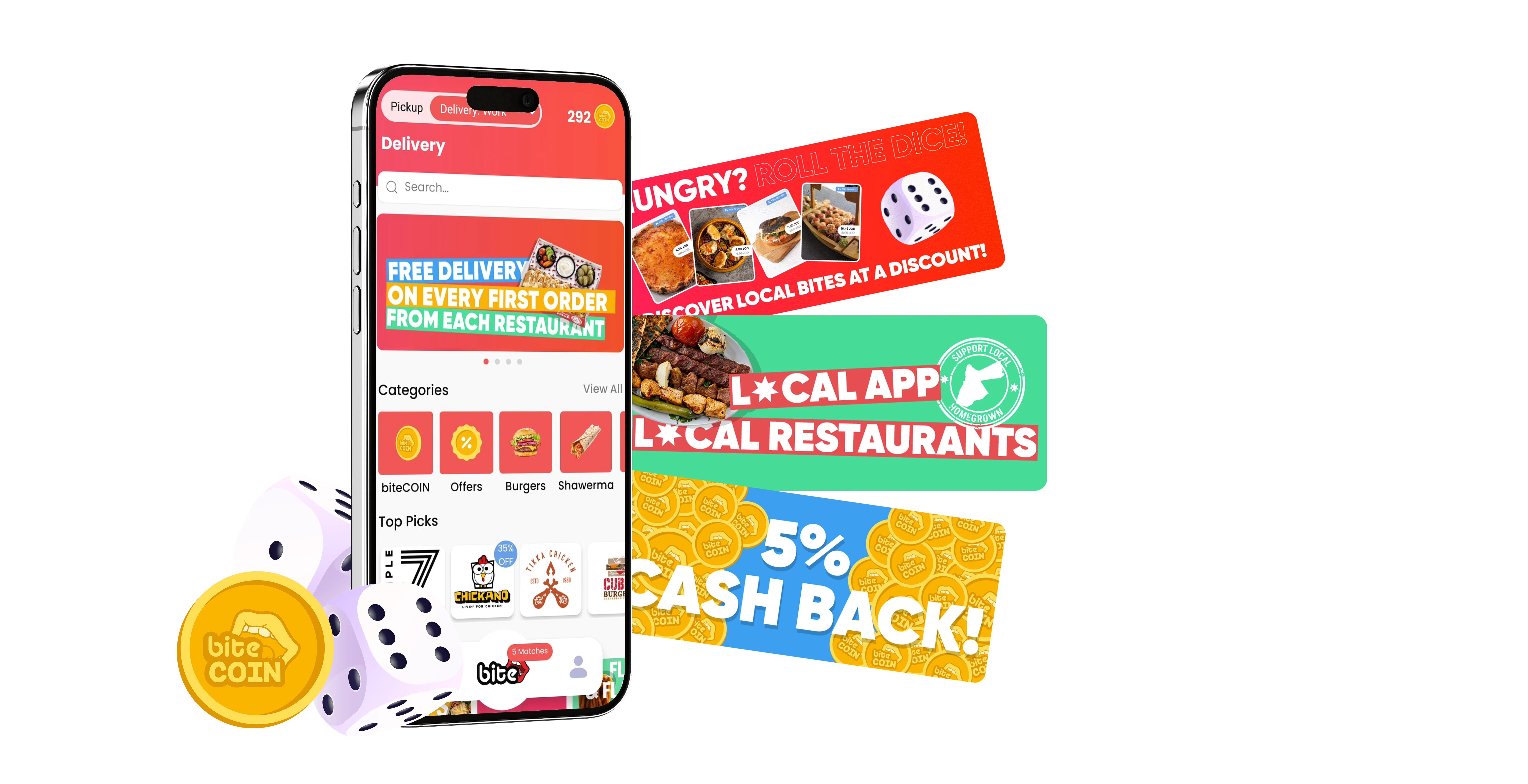 bite food delivery app interface on iPhone
